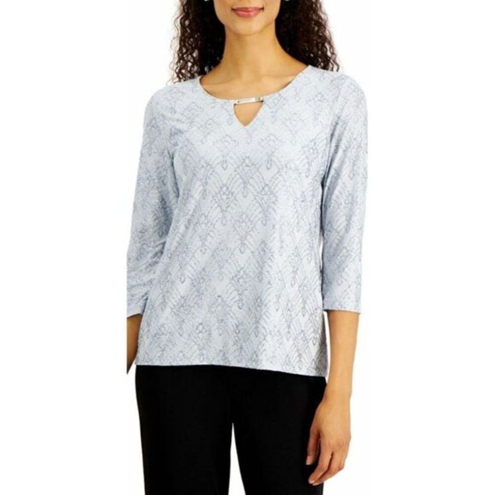 JM Collection Gray Silver Glitter Top sz Medium NEW